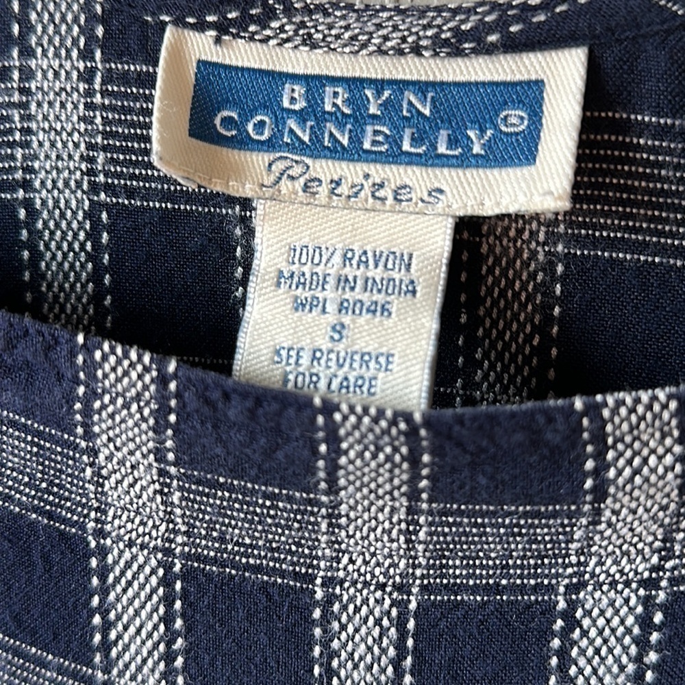 Vintage Bryn Connelly Navy Blue and White Plaid Jumper Dress Size Small Petite - Picture 10 of 13